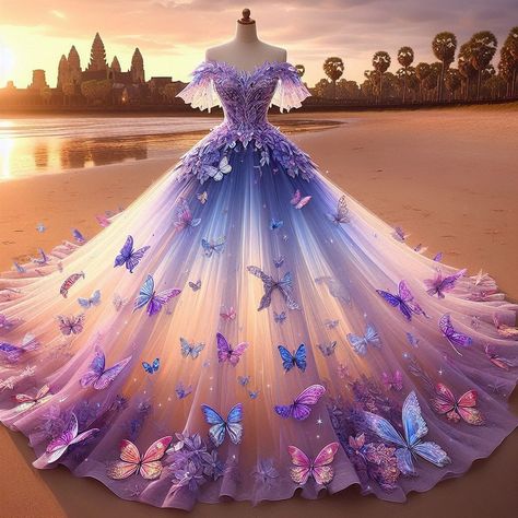 Butterfly Dress Gowns, Butterfly Ball Gown, Purple Princess Dress, Butterfly Gown, Creative Dresses, Dress With Butterflies, Blush Prom Dress, Magical Dress, Beautiful Bridal Dresses