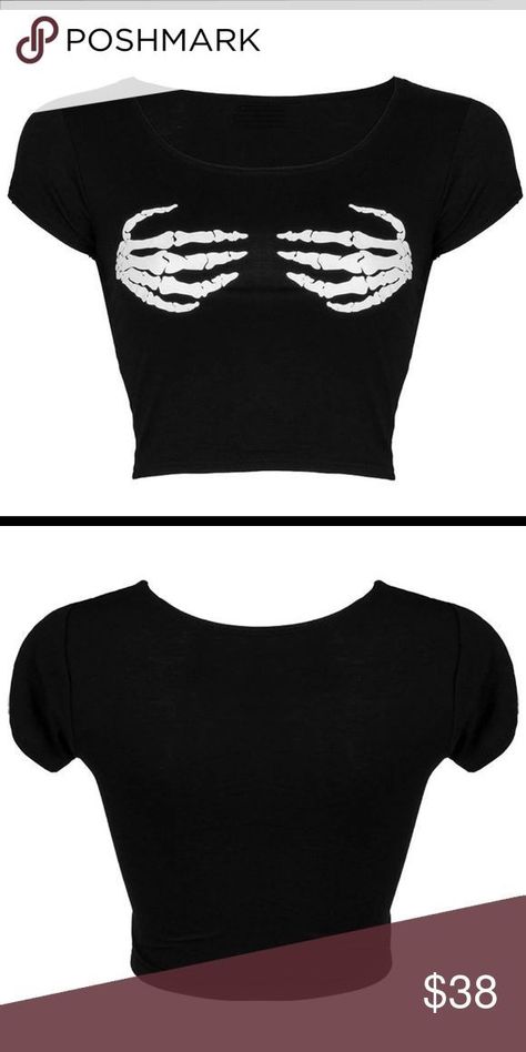 Halloween Tops, Punk Halloween, Bardot Crop Top, Buy Shirts, Skeleton Hand, Skeleton Hands, Style Tops, Cute Crop Tops, Viscose Rayon