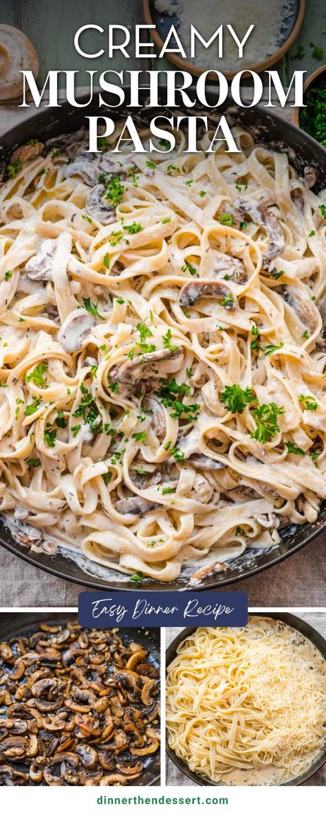 Easy Creamy Mushroom Pasta is a quick, easy recipe of fettuccine tossed in a cremini mushroom and white wine cream sauce. Try it tonight! Easy Meals With Mushrooms, Mushroom Pasta Recipes Creamy, Mushroom Pasta Sauce Recipes, Mushroom And Pasta Recipes, Cream Of Mushroom Soup Pasta, Chicken Mushroom Pasta Recipes, Creamy Mushroom Pasta Recipes, Mushroom Cream Sauce Pasta, Mushroom Pasta Recipes