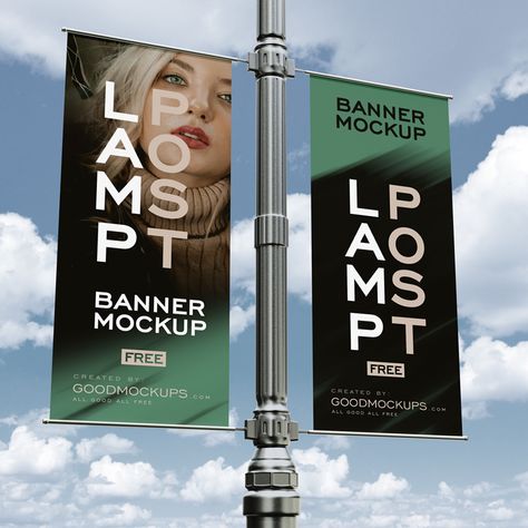 Free Street Lamp Post Banner Mockup PSD Streetlamp Banners Animal Crossing, Acnh Streetlamp Banners, Street Banner Design, Lamp Post Banner, Light Pole Banner Design, Street Banners Design, Signage Mockup, Street Lamp Post, Pole Banners