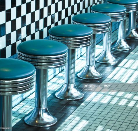 Stock Photo : Route 66 Classic Retro Diner Stools Photoshoot White Background, 80s Photoshoot, Diner Bar, 60s Kitchen, Blue Bar Stools, Farmhouse Bar Stools, 50s Diner, Fancy Kitchens, Blue Bar