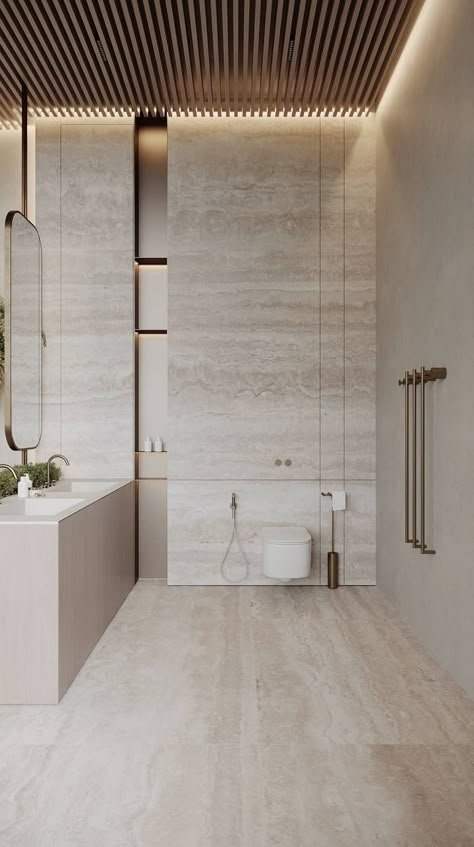 Hotel Bathroom Design, Travertine Bathroom, Bathroom Lighting Ideas, Luxury Bathroom Master Baths, Wc Design, New House Bathroom, Interior Design Per La Casa, Belek, Toilet Design