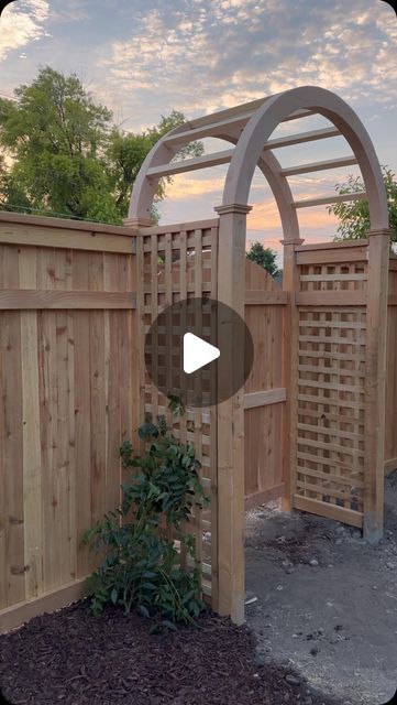 Kristen Reasch | DIY & Design on Instagram: "A fence and the arched pergola was something I have dreamed of having for years now! I’m so happy with how it turned out! I built this entire project with @harttoolsusa ! The Auger saved me SO much time! Now should I pick a dark stain to match the hammock or a lighter one to showcase the natural wood?? Follow along for the paver path as well!  #DoItWithHART & #hartpartner" Arched Pergola, Fence Landscaping Border Backyard Ideas, Paver Path, Privacy Planter, Diy Privacy Screen, Diy Outdoor Seating, Pavers Backyard, Privacy Fence Designs, Privacy Landscaping