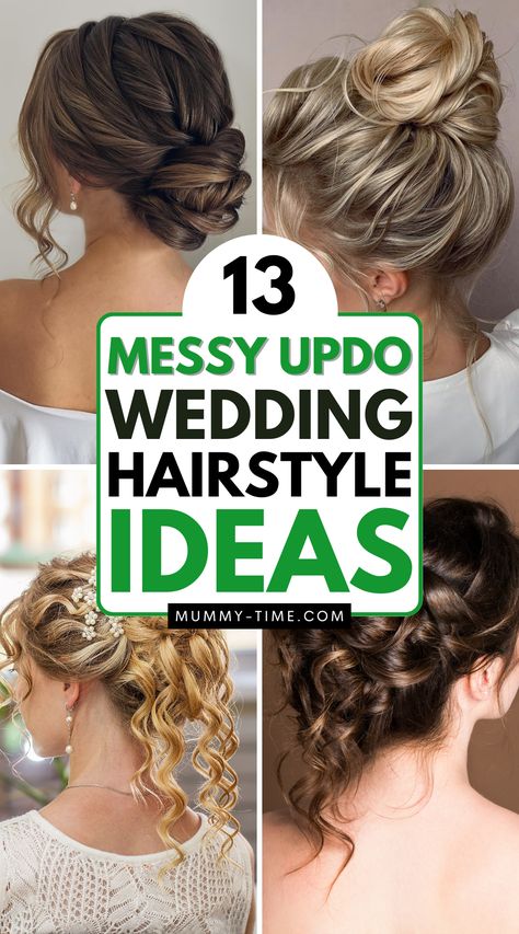 👑💫 Say “I do” to the perfect bridal look with these "Messy Updo Wedding Hairstyle Ideas". Whether you’re going for a soft, romantic vibe or a more structured, elegant style, these updos have something for every bride. Designed to complement any wedding theme, these hairstyles will ensure you look stunning from every angle. Explore our favorite ideas and find the inspiration you need for your wedding day. One Shoulder Hairstyles Wedding, Updo For Brides, Wedding Updo Messy Bun, Side Messy Bun Wedding, Hair Styles For Medium Length 2020 Up Do, Bridesmaid Hairstyles Messy Updo, Bridesmaid Updos For Medium Hair Shoulder Length, Messy Elegant Updo, Women’s Half Up Hairstyles