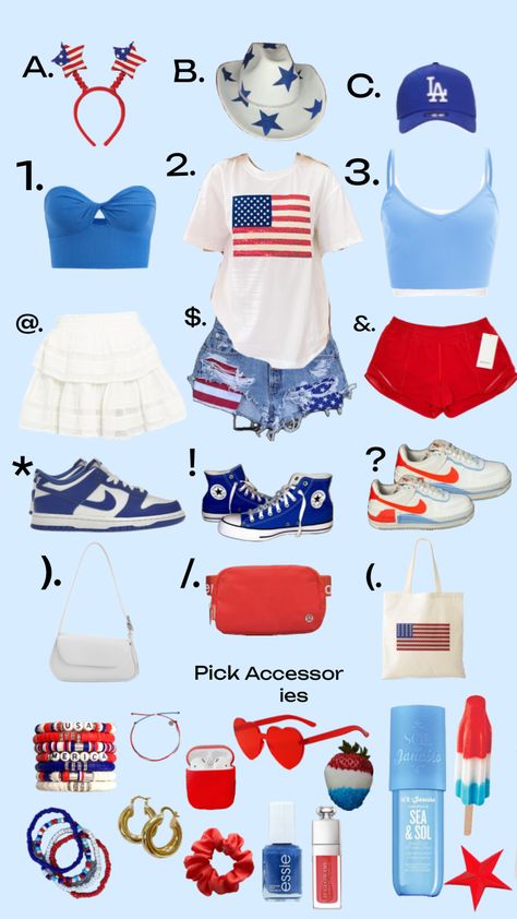 Red White And Blue Pep Rally Outfits, July 4th Fits, 4th Of July Outfit Ideas For Teens, Canada Day Outfit Summer Red And White, 4th Of July Preppy Outfit, 4 Of July Outfit Ideas, Forth Of July Outfits Aesthetic, 4th Of July Fits Preppy, Usa Theme Outfit