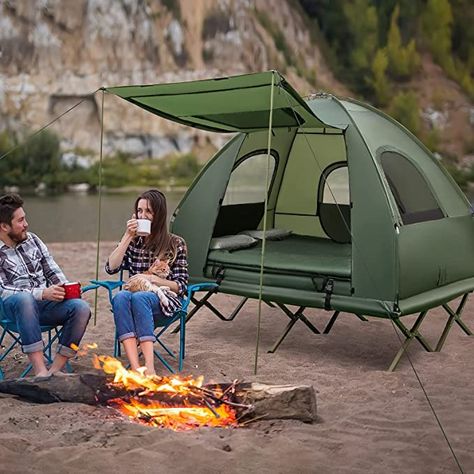 Tangkula 5-in-1 Tent Cot, Camping Tent Combo with Awning, Air Mattress, Sleeping Bag, Air Pillow, Camping Cot, Elevated Single Cot Tent with Carrying Bag for Outdoor Hiking, Picnic, Travel Tent Cot, 2 Person Tent, Hiking Picnic, Design Camp, Portable Tent, Foldable Mattress, Camping Cot, Air Pillow, Bed Tent