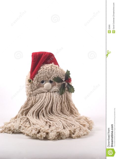 Photo about Full view of a wall hanging of Santa's face and beard made from an industrial mop head. Image of claus, hanging, nick - 22985 Mop Dolls, Mop Gnomes, Ideas Decoracion Navidad, Santa Claus Crafts, Snowmen Crafts, Christmas Angel Crafts, Crafts Holiday, Shabby Tree, Christmas Stockings Diy