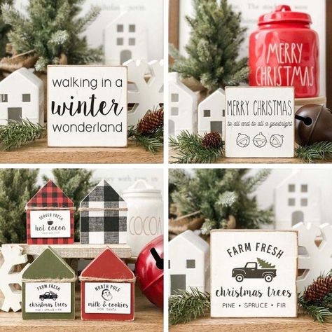 Mini Wood House Hot Cocoa Signs #tieredtray #Christmas #decorhomeideas Hot Cocoa Signs, Galvanized Tiered Tray, Tray Christmas Decor, Mini Wood House, Tiered Tray Decor Ideas, Tiered Tray Christmas, Tiered Tray Decor Christmas, Tray Decor Ideas, Christmas Tiered Tray Decor