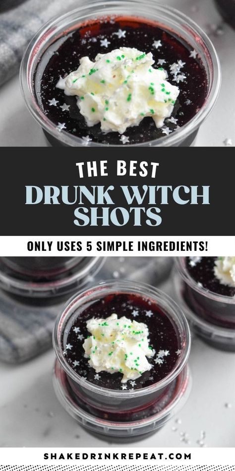 Drunk Witch Drink, Cherry Jello Shots, Shake Drink, Jello Shots Vodka, Halloween Jello Shots, Jello Pudding Shots, Halloween Jello, Halloween Shots, Halloween Party Drinks