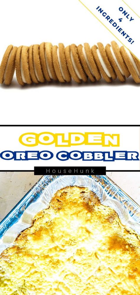 Golden Oreo Recipes Desserts, Oreo Cookie Dump Cobbler, Vanilla Oreo Dessert Recipes, Vanilla Oreo Cookie Recipes, Golden Oreos Recipes, Vanilla Oreo Recipes, Yellow Oreo Dessert, Golden Oreo Cookie Recipes, Oreo Cobbler Recipe