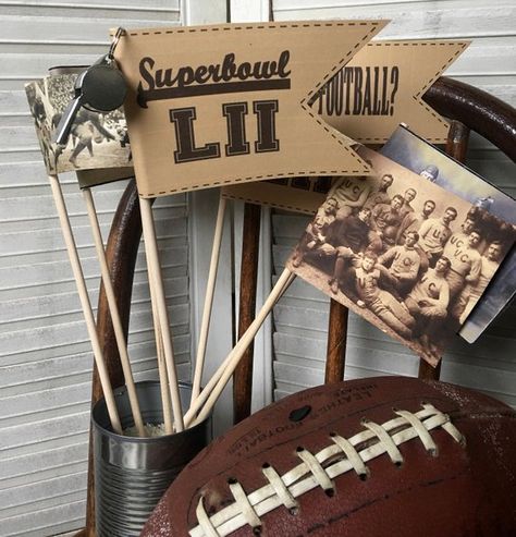 Flag Football Party, Vintage Football Party, Vintage Theme Party, Super Bowl Quotes, Trophy Diy, Vintage Party Theme, Superbowl Party Games, Superbowl Party Decorations, Super Bowl Trophy