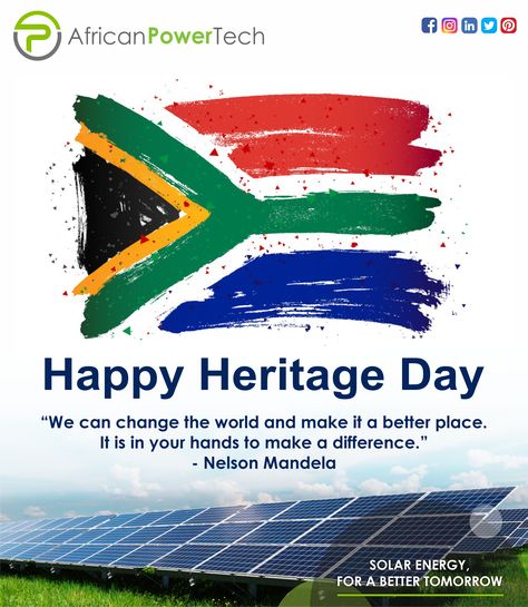 “We can change the world and make it a better place. It is in your hands to make a difference.” - Nelson Mandela Happy Heritage Day Happy Heritage Day, Happy Heritage Day Quotes, National Energy Conservation Day, Good Morning God Quotes, Nelson Mandela, Tomorrow Will Be Better, Solar Energy, Change The World, Quotes About God