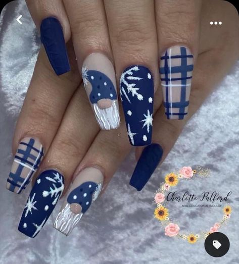 Blue Christmas Nails, Plaid Nails, Winter Nails Acrylic, Christmas Gel Nails, Christmas Nails Acrylic, Xmas Nails, Christmas Nail Designs, Christmas Nail, Coffin Nails Designs