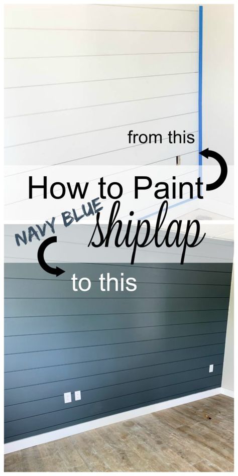 Painting Shiplap / How to paint shiplap walls with navy blue paint. #painting #shiplap #shiplapaddict Navy Blue Shiplap Wall, Paint Shiplap Walls, Blue Shiplap Wall, Blue Shiplap, Shiplap Room, Gray Shiplap, Navy Blue Paint, Painting Shiplap, Shiplap Bathroom