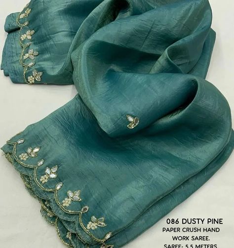 Exclusive Arrival🌻 Fabric:- soft paper silk type woven crush saree. beautiful hand work embroidery c-pallu. No blouse included. *Note*:- No blouse included for best look pair handwork or banarsi silk blouse Code:PP123567821508 Crush Saree, Work Crush, Saree Beautiful, Alaska Fashion, Fashion Sarees, Indian Dresses Traditional, Hand Work Embroidery, Blouse Price, Saree Look