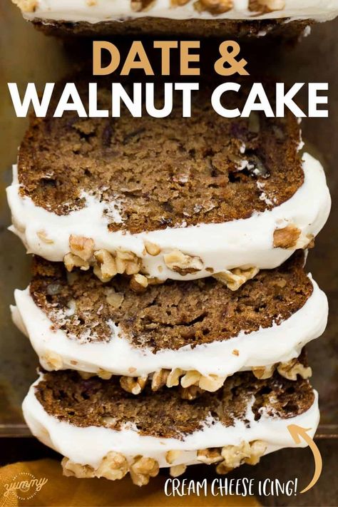 Walnut Loaf Cake, Vegan Cream Cheese Icing, Date Recipes Desserts, Date And Walnut Loaf, Date And Walnut, Date And Walnut Cake, Walnut Loaf, Date Nut Bread, Loaf Cake Recipes