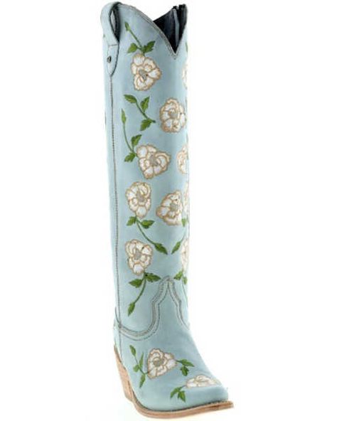 Botas Caborca For Liberty Black Womens Embroidered Roses Tall Western Boots - Snip Toe, Light Blue Blue Cowgirl Boots, Tall Western Boots, Blue Cowboy Boots, Tall Western Boot, Womens Cowgirl Boots, Boots Store, Embroidered Roses, Boot Accessories, Wedding Board