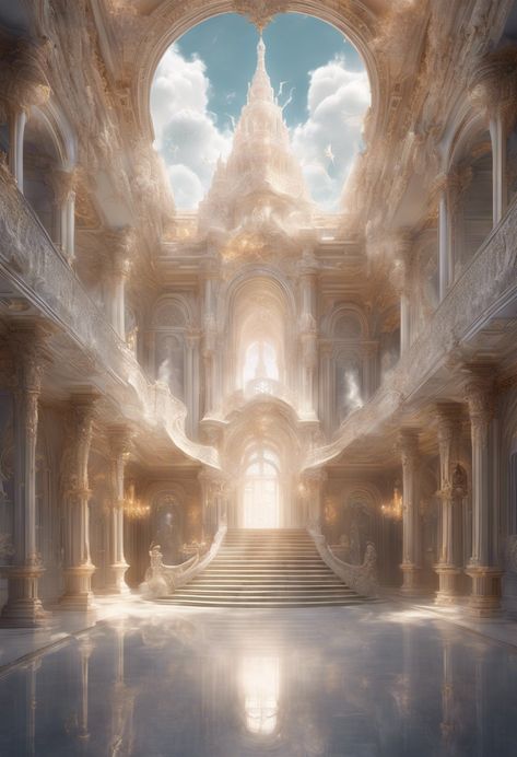 Cloud Palace Elegance Check more at https://paintlyx.com/cloud-palace-elegance/ Sun Palace Fantasy Art, Cloud Kingdom Aesthetic, Air Kingdom Aesthetic, Fantasy Palace Aesthetic, Wind Kingdom, Kingdom In The Clouds, Castle In Clouds, Celestial Palace, Air Kingdom