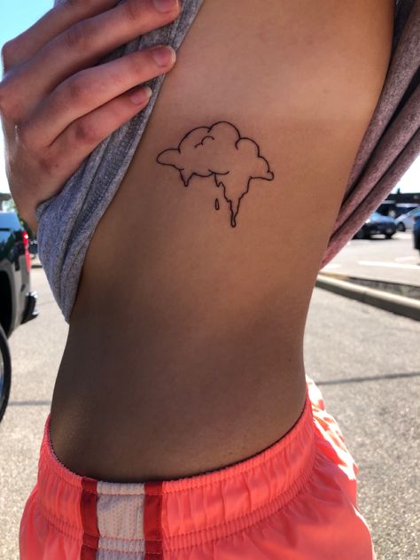 Beginner Leg Tattoo, Angus Cloud Tattoo, Cloud 9 Tattoo, Cute Cloud Tattoo, Head In The Clouds Tattoo, Melting Tattoo, Rain Cloud Tattoos, Cloud Tattoo Ideas, Cloud Tattoos