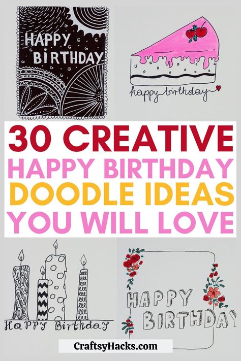 This exciting collection provides inspiration for simple, yet whimsical illustrations and sketches to draw. Perfect for adding a personal touch to handmade gift ideas, birthday cards or just for fun, these doodle art drawing ideas are guaranteed to keep you entertained. Birthday Card Line Drawing, Doodle Card Ideas, Funny Birthday Drawing Ideas, Draw A Birthday Card Hand Drawn, Birthday Card Doodles Hand Drawn, Friend Birthday Cards Diy, Zentangle Birthday Card Ideas, Hand Drawn Birthday Cards Simple, Happy Birthday Drawings Easy