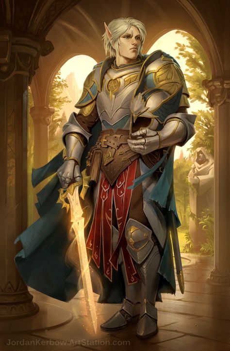 "Pathfinder Portrait: Elf Paladin" by Jordan Kerbow Dnd Cleric Art, Elf Paladin, Dnd Character Art, Dnd Paladin, Evelynn League Of Legends, Dnd Elves, Half Elf, Elf Characters, Pathfinder Character