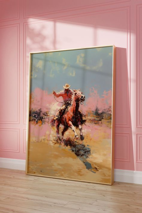 Vintage Cowboy Wall Art Western Painting Wall Art, Newspaper Poster, Bronc Rider Art Vintage Bar Cart, Dorm Decor, Printable Wall Art - Etsy Large Western Wall Art, Modern Western Art, Eclectic Western Decor, Western Gallery Wall, Western Pop Art, Vintage Cowboy Art, Cowboy Painting, Vintage Western Decor, Western Bar