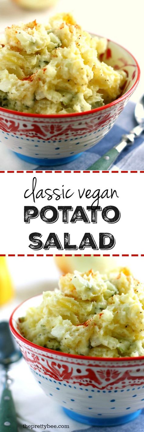 A classic vegan potato salad recipe - perfect for summer parties and picnics! Vegan Potato Salad Recipe, Vegan Potato Salad, Vegan Potato Salads, Classic Potato Salad, Resep Salad, Potato Salad Recipe, Vegan Side Dishes, Vegan Potato, Food Favorites