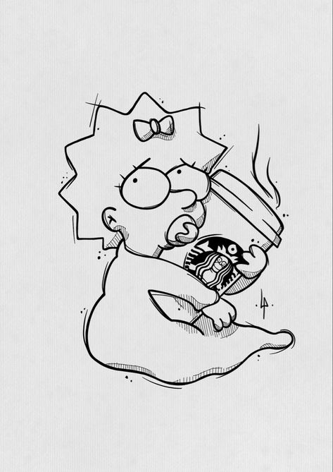 Maggie Simpson Tattoo, Maggie Tattoo, Coffee Tattoo Ideas, Simpson Tattoo, Simpsons Tattoo, Infinity Tattoo Designs, Coffee Tattoo, Maggie Simpson, Coffee Tattoos