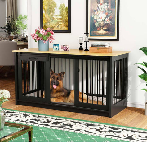 Extra Large Dog Crate Furniture, 55" Indoor Heavy Duty Dog Kennel House with Sliding Doors, Furniture Style Dog Crate Table Side End Table TV Large Dog Crate Furniture, Extra Large Dog Crate, Heavy Duty Dog Kennel, Dog Crate End Table, Dog Crate Table, Furniture Style Dog Crate, Crate End Tables, Cat Crate, Wooden Dog Kennels