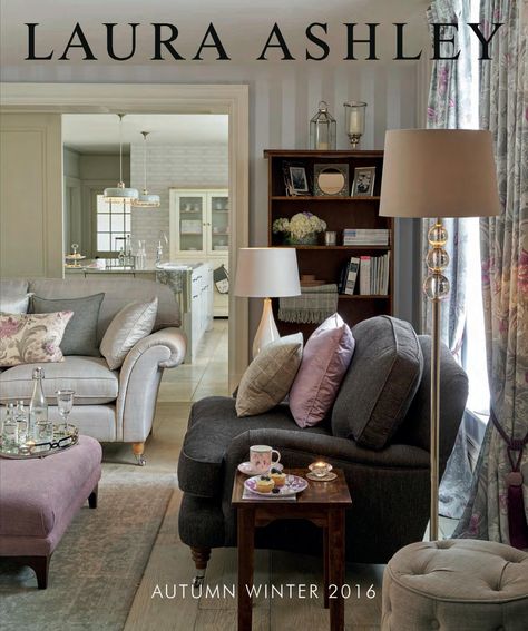 Laura Ashley Autumn/Winter Catalogue 2016 by Laura Ashley Sweden - issuu Laura Ashley Living Room, Awkward Living Room Layout, Romantic Living Room, Family Room Paint Colors, Family Room Paint, Brown Living Room Decor, Traditional Family Room, Furnitur Ruang Keluarga, Brown Walls