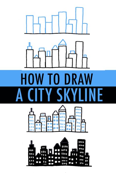 how-to-draw-a-city-skyline-easy-pencil-drawings-step-by-step-diy-tutorial Draw A City, Drawing Faces, Trendy Art, Flower Doodles, Cute Easy Drawings, Drawing Lessons, Simple Doodles, Drawing Tutorials, Doodle Patterns