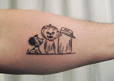 Great Pumpkin Charlie Brown Tattoo, Charlie Brown Halloween Tattoo, Great Pumpkin Tattoo, Halloween Snoopy Tattoo, Snoopy Halloween Tattoo, Halloween Birthday Tattoo, Charlie Brown Tattoo, Neat Tattoos, Brown Tattoo