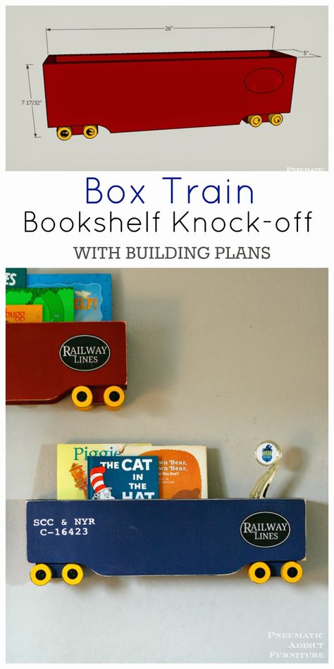 Train Bookshelf, Boys Train Room, Train Bedroom, Box Train, Train Nursery, Free Building Plans, Train Decor, Big Boy Bedrooms, Train Room