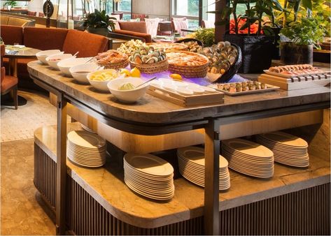 Restaurant Buffet Table Design, Buffet Table Restaurant, Buffet Counter Design, Buffet Counter, Buffet Stations, Buffet Furniture, Lobby Hotel, Hotel Buffet, Cafe Counter