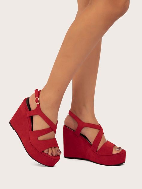 Red Fashionable    Plain     Women Shoes Red Wedge Heels, Red Wedge Sandals, Sandals Shein, Red Platform, Platform Wedge Heels, Red Heels, Platform Wedge Sandals, Platform Wedge, Platform Wedges