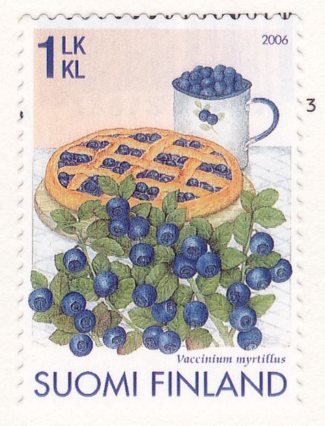 A country that honours blueberry pie on its stamps? I think I love Finland more than ever. طوابع بريد, Postage Stamp Design, Postage Stamp Art, Arte Inspo, Post Stamp, Vintage Poster Art, Postal Stamps, Vintage Stamps, Mail Art