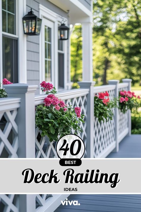 ♥ Looking for inspiration for your deck railing? Check out these stunning ideas for porch railing, banisters, and railings. From classic black stair railing to modern cable railing, find the perfect design for your deck. Whether you prefer metal or wrought iron stair railing, there's a style for everyone! 🌿 #deckrailing #porchrailing #frontporch #homedesign #outdoordecor Modern Deck Railing Ideas, Wooden Banister, Banisters And Railings, Banister Rails, Black Stair Railing, Cable Railing Deck, Metal Balusters, Front Porch Railings, Deck Railing Ideas