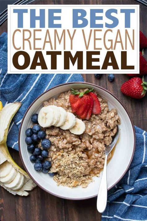 Looking for the perfect way to start your day? This vegan oatmeal recipe is the ultimate creamy delicious choice and it comes together in mere minutes! #veganbreakfastrecipes #easymeals Recipes With Protein, Breakfast Bowl Vegan, Quick Vegan Breakfast, Easy Healthy Food Recipes, Healthy Food Recipes For Dinner, Healthy Food Meals, Easy Vegan Breakfast, Easy Healthy Food, Vegan Breakfast Easy