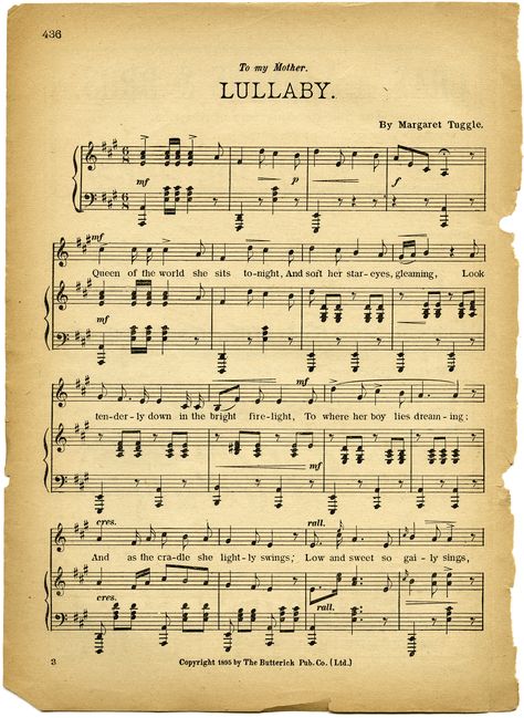 shabby sheet music | lullaby sheet music, vintage lullaby, margaret tuggle, shabby aged ... Vintage Music Sheets, Sheet Music Vintage, Sheet Music Crafts, Kindergarten Songs, Aged Paper, Christmas Sheet Music, طابع بريدي, Old Sheet Music, Music Crafts