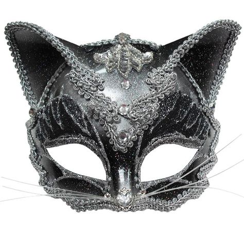 masks cat mask - black and silver jewelled £11.99 each Awesome Masks, Cat Masquerade Mask, Masquerade Halloween Costumes, Masquerade Ball Masks, Masquerade Prom, Masquerade Ball Party, Fancy Dress Halloween Costumes, Masquerade Wedding, Steampunk Mask