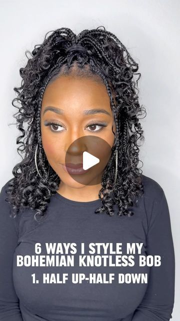 Destiny Adams | Dallas Content Creator + Influencer on Instagram: "I’m loving these boho braids! So here’s 6 different ways you can style your Bohemian Knotless Bob braids. Which one is your favorite? Stylist: @glowwithkindness #bohoknotlessbraids #bohemianknotlessbraids #dallasbraider #knotlessbraids #bohobraids #dallasbraids #dfwbraider #DallasInfluencer #DFWInfluencer #DallasContentCreator #DFWContentCreator" Bahamian Knotless Braids, Boho Knotless Braids Hairstyles Updo, How To Style Short Goddess Braids, Knotless Box Braids Medium Short, How To Style Bohemian Knotless Braids, Medium Short Bohemian Knotless Braids, Boho Knotless Braids Bob Styles, Boho Knotless Braids Shoulder Length, Tiny Knotless Box Braids