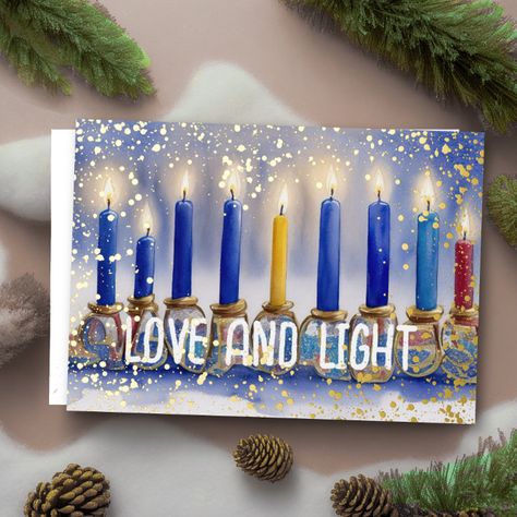 Menorah Painting, Hanukkah Watercolor, Hanukkah Cards Handmade, Jewish Feasts, Watercolor Love, How To Celebrate Hanukkah, Hanukkah Decorations, Hanukkah Cards, Hanukkah Menorah