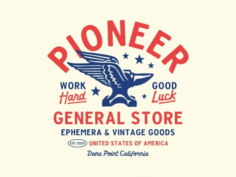 Pioneer General Store Antique Store Logo Design, Americana Logo Design, General Store Logo, Garage Branding, Patriotic Logo, Logo Design Inspiration Vintage, American Logo, Americana Design, Logo Design Agency