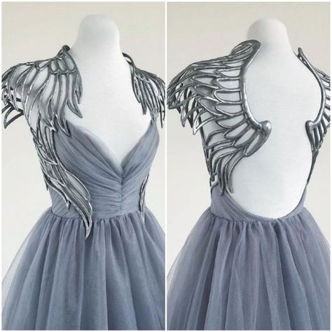 Grey Fantasy Outfit, Blue Fantasy Dress, Blue Medieval Dress, Asgardian Dress, Warrior Dress, Dragon Dress, Masquerade Outfit, Modern Gown, Wings Dress