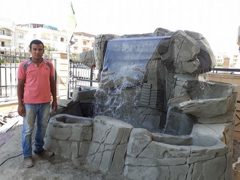 Concrete Waterfall, Outdoor Aquarium, Artificial Rocks, Fake Stone, Backyard Water Feature, Concrete Sculpture, Water Wheel, Beautiful Rocks, Rock Pools