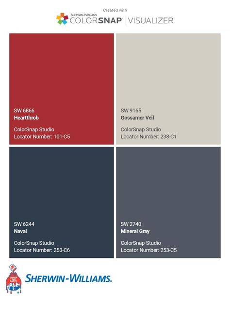 Red Blue Gray Color Scheme, Blue Red Gray Color Palette, Red Blue Grey Color Palette, Patriotic Color Palette, Red Colour Scheme, Rustic Color Palettes, Red Color Combinations, Color Palette Living Room, Blue Gray Paint