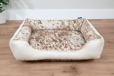 18 Western-Inspired Cow Print Dog Beds for Your Lil’ Buckaroo - Hey, Djangles. Cowhide Dog Bed, Cow Print Dog Bed, Western Dog Room, Western Dog Bed, Aesthetic Dog Bed, Leather Dog Bed, Western Dog Collars, Custom Dog Beds, Dog Crate Cover