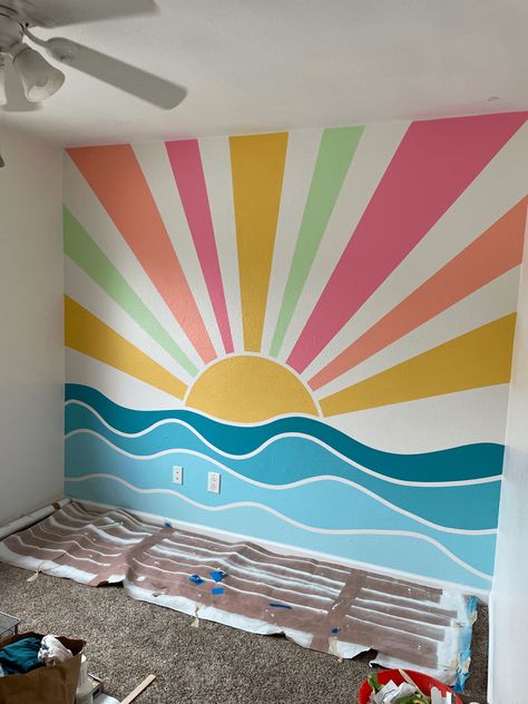 Painted Bedroom Doors, Playroom Mural, Beach Wall Murals, Artistic Room, Beach Mural, Preschool Rooms, Indian Bedroom Decor, Nursery Mural, Bedroom Murals