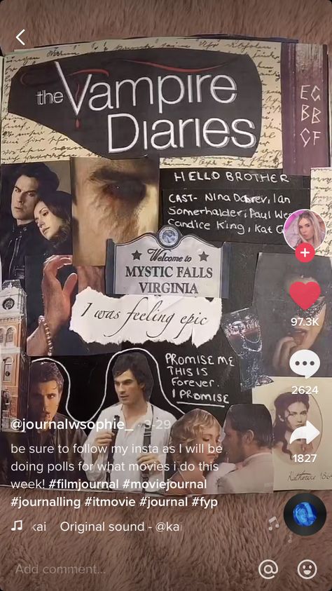 Tv Journal, Movie Scrapbook, The Vampire Diaries Kai, Series Journal, Dear Diary Quotes, Diy Photo Book, Vampier Diaries, Vampire Diaries Quotes, Vampire Diaries Guys