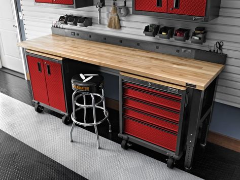 Garage Bench, Officine In Garage, Gladiator Garage, Garage Organization Systems, Garage Workbench, Garage Tool Organization, Garage Organization Diy, Tool Bench, Garage Tool Storage